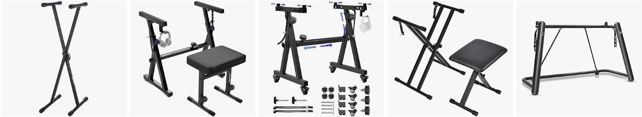 Sturdy X-style and furniture-style keyboard piano stands for weighted digital pianos